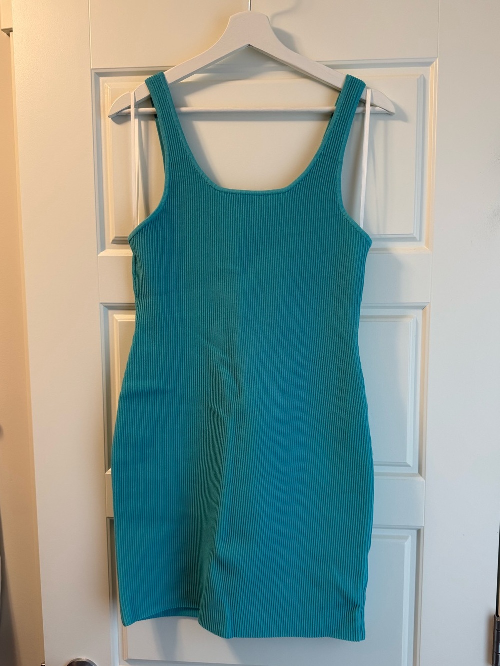 Babaton Sculpt Knit Squareneck Mini Dress (turquoise / L)